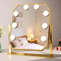 Miroir de Maquillage sur Pied Intelligent à Commande Tactile LED Dimmable, Design Carré Rotatif à 360° avec Fonction Grossissante