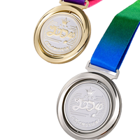 Personnalisé 3D Double Logo Football Sports Récompense Médaille Or Métal Sublimation Ruban Longe Cuivre Plaqué Trophées Plaques Salon