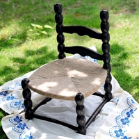 Chaise de salle à manger vintage française en corde de chanvre tressée, couleur noire rétro, en forme de gourde, avec cadre en bois massif et dossier en rotin, faite à la main, pour enfants