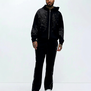 Sweat à capuche oversize pour homme orné de strass, style streetwear décontracté, coupe ample, sweat à capuche graphique, mode urbaine tendance - Product Image 1