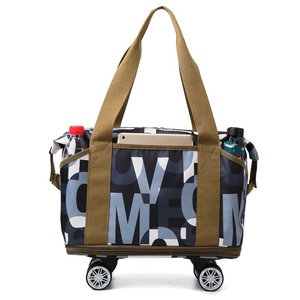 Foldable Travel <b>Duffel</b> <b>Bag</b> With Wheels Letter Pattern Zipper Closure 56-75L Waterproof Oxford Fabric Soft Handle - Product Image 2