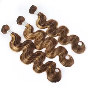 جدائل شعر بيروفيان من المينك ملونة مميزة بسعر المصنع وصلة شعر #4/27 بشعر مستعار طبيعي براون مختلط اللون