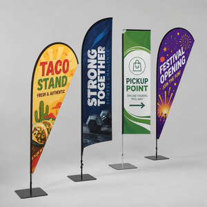 Banderas Promocionales de Poliéster Impresas Personalizadas con Mástil de Fibra de Vidrio, Pancarta Publicitaria Exterior Tipo Pluma, Exhibición de Marca Empresarial - Product Image 1