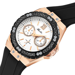 นาฬิ<span class=keywords><strong>ก</strong></span>าข้อมือผู้หญิง MISS FOX 2593 รุ่นโครโนกราฟ สีโรสโ<span class=keywords><strong>ก</strong></span>ลด์ สไตล์สปอร์ต ประดับเพชร สายยางสีน้ำเงิน ระบบอนาล็อ<span class=keywords><strong>ก</strong></span> ควอตซ์ - Product Image 3