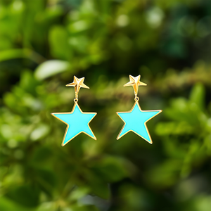 Pendientes de Moda con Forma de Estrella Azul, Chapados en Oro, Acero Inoxidable 316L, Sostenibles y Resistentes - Product Image 3