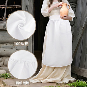 White Long <b>Half</b> <b>Apron</b> Cotton Vintage Style Maid Costume Women Adults Cosplay Outfit - Product Image 3