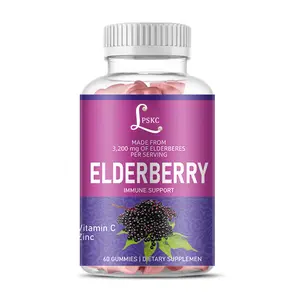 Dukungan Sistem Kekebalan Tubuh Vegetarian 300 Mg dengan Vitamin C D E dan Zinc Black Elderberry Gummies