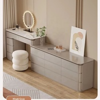 Coiffeuse de chambre moderne blanche brillante avec éclairage LED amovible, tiroirs de rangement et direction réglable