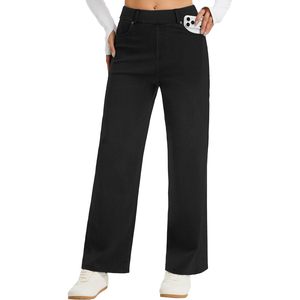 Jeans de mujer de pierna ancha, elásticos, holgados, casuales, rectos, de mezclilla, con bolsillos. - Product Image 1