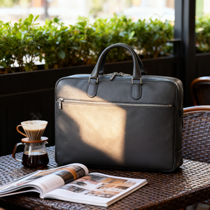 男性用フルグレインレザーブリーフケースビジネストラベルケースメッセンジャーバッグフィット14インチラップトップ - Product Image 2