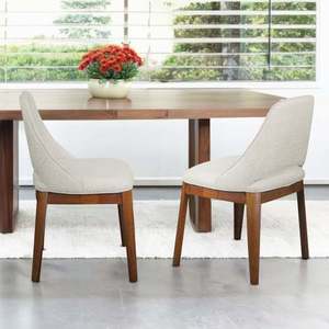 Modern Weston Dining Chair <b>Set</b> of 2 - Beige <b>Linen</b> for Living Room Bedroom Kitchen - Product Image 2