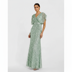 Motif Floral A-ligne Robe De Soirée Longue Robe De Bal Sans Manches Col En V Broderie Perlée Paillettes Antistatique Matériel Partie - Product Image 1