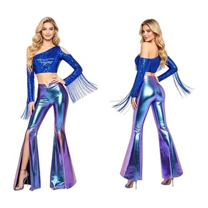 Plus Size Women Disco Costume Sequin Fringe Crop Top Bell Bottom Pants <strong>70s</strong> <strong>Outfit</strong> for Party Dance Stage Performance Custom - Product Image 3