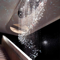 Lustre Papillon Moderne Simple en Acier Creux avec Longues Cristales K9 pour Villa, Hall d'Hôtel et Escalier Rotatif Duplex