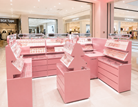Diseño Moderno de Tienda de Cosméticos Rosados con Muebles Comerciales Personalizados, Exhibidores LED Acrílicos y Equipamiento de Quiosco para Centro Comercial