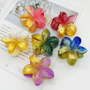 Pinces à cheveux pour femmes en plastique dégradé de couleur estivale, fleurs de <span class=keywords><strong>frangipanier</strong></span> colorées, accessoires mignons pour filles - Product Image 1