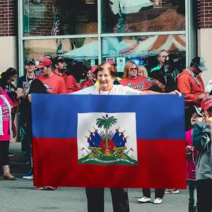 Flagnshow vendita calda doppia stampa laterale bandiera haiti dimensioni personalizzate 100% poliestere bandiera haitiana