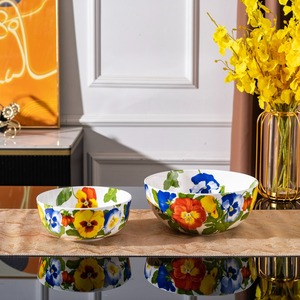 Juego de 2 Tazones para Ensalada de Porcelana Europea Ecológica de Lujo con Diseño de Plantas Bajo la Esmaltura, Vajilla para Bodas con Flores - Product Image 1