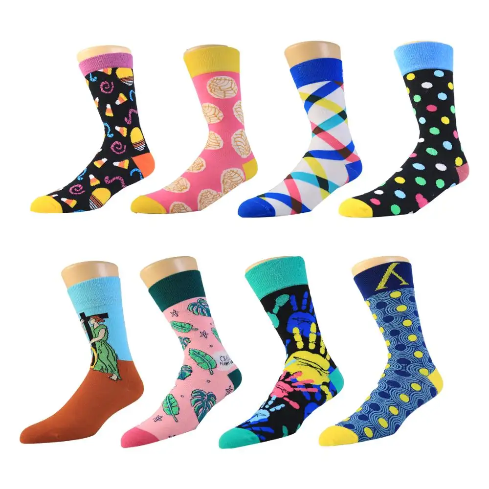 Toptan özel çoraplar tasarım logo yüksek kalite moda renkli komik mutlu ekip pamuk erkekler tasarımcı çorap