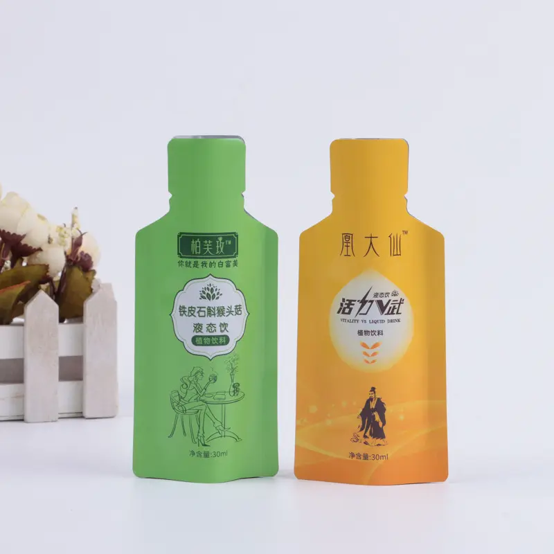 Op Maat Gemaakte Logo Flesvormige Plastic Zakje Vloeibare Drank Energie Gel Honing Zakje Verpakking