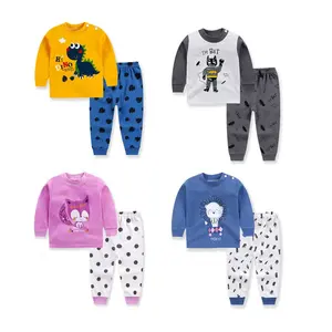 Недорогая детская одежда для сна для маленьких девочек, хлопковая одежда для сна для мальчиков и девочек, 2 комплекта, Детские комплекты для сна