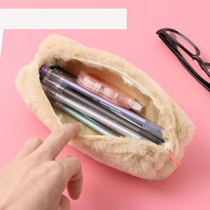 Yaratıcı kişiselleştirilmiş Kawaii pembe gri sarı siyah kabarık peluş kızlar okul öğrenciler için sevimli güzel kalem kutusu - Product Image 3