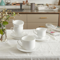 Tasse à cappuccino en porcelaine fine de 170 ml, mug plat blanc en céramique, ensemble tasses et soucoupes élégantes