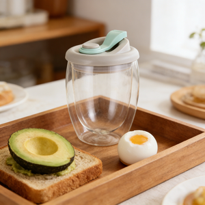 Tazza da Caffè in Vetro Borosilicato a Doppia Parete con Logo Personalizzato, Portatile, Antigoccia, da Viaggio, con Coperchio - Product Image 3
