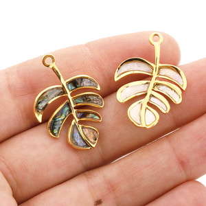 Pendentif en forme de feuille de tortue en coquillage naturel, plaqué en acier inoxydable, pour la fabrication de colliers, formes mixtes H1511 - Product Image 3