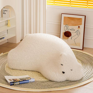 Taburete de peluche Sleepy Bear, silla blanca suave con forma de animal para niños y adultos, decoración para sala de estar - Product Image 3
