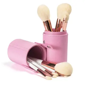 luxury beauty round pu leather brush tool set gift packaging cosmetic makeup kit box