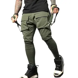 Wholesale cargo pants streetwear twill cotton pants khaki track cargo pants with custom b utton detailing for men