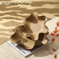 Plateau en céramique marron fait main style Wabi-sabi avec bordure fleurie, vaisselle de table décorative multifonctionnelle pour fruits, Ramadan, mariage