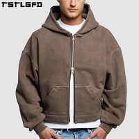 Sweat à capuche zippé pour homme, coupe courte et carrée, en molleton bouclette français de luxe, à épaules tombantes, grammage lourd 500gsm 600gsm, avec couche d'air, haute qualité
