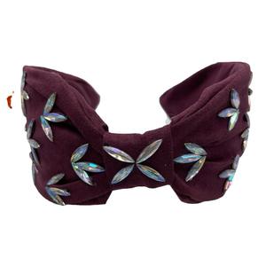 ربطات رأس مارون مطرزة بالخرز من حجر الراين للنساء والفتيات عقال مخملي أحمر قماش عمامة - Product Image 5