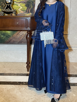 Ensemble Abaya à sequins et dentelle, ouvert sur le devant, deux pièces avec robe longue intérieure en satin, tenue élégante et modeste pour femmes musulmanes au quotidien