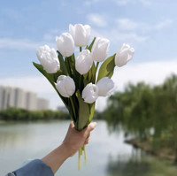 Bouquet de fleurs artificielles réalistes et personnalisables, Calla Lily Tulip, élégant, blanc pur, pour mariage, photographie de mariage