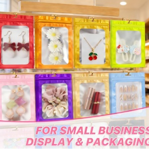 In Stock Custom Printed Resealable Mylar <b>Bags</b> with Window for Lip Gloss Eyelash Sample Jewelry Pink Food Packaging PE Zipper Top - Product Image 1