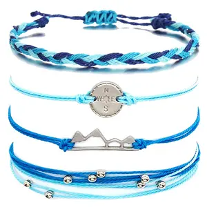 Foreign Trade Mountain Range Round Beads Four-Layer Braided Bracelet Female Retro Hand Rope Couple Anklet