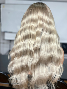Ombre Ash Platinum Blonde Color 30 Inch <b>Body</b> <b>Wave</b> Human Hair Wig Luxury European Hair Transparent 13*4 Lace Front Wigs - Product Image 6