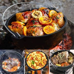 <span class=keywords><strong>Debien</strong></span> – Cocotte en fonte pré-culottée à prix abordable, avec trois pieds et couvercle, pour camping, cuisson multifonctionnelle sur gaz et induction - Product Image 6