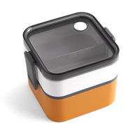 Boîte à lunch simple pour étudiants, compatible micro-ondes, double couche, grande capacité, design moderne et minimaliste, compartimentée, en plastique carré