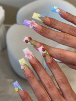 Ongles carrés press-on faits main en forme de tournesol 3D, finition brillante, en acrylique