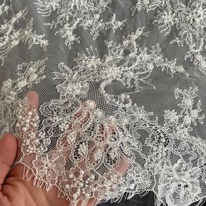 Top End Pháp Trắng Chantilly Đính Cườm Sequins Ren Hoa Thêu Cưới Bridal Ren Váy Vải - Product Image 1