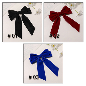 Individuelle einfarbige Samt-Knoten-Haarspitzen OEM/ODM Mädchen langes Band Streamer-Haarclip personalisiert Damen elegante Barrettes - Product Image 5