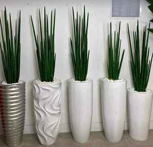 Pot de fleurs rectangulaire haut en fibre de verre moderne, noir classique, écologique, avec drainage, pour la décoration intérieure et extérieure - Product Image 5