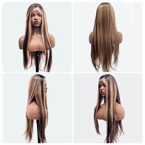 Peluca de Cabello Sintético Largo y Liso de 26-30 Pulgadas con Mecanismo Completo, Frente de Encaje Transparente HD 13x4, Peluca Sintética para Mujeres Negras - Product Image 2