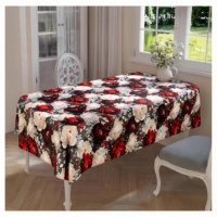 Nappe Rectangulaire Élégante Rouge et Blanche à Motifs Floraux en PVC, Imperméable, Anti-taches, Personnalisable et Écologique pour Table à Manger