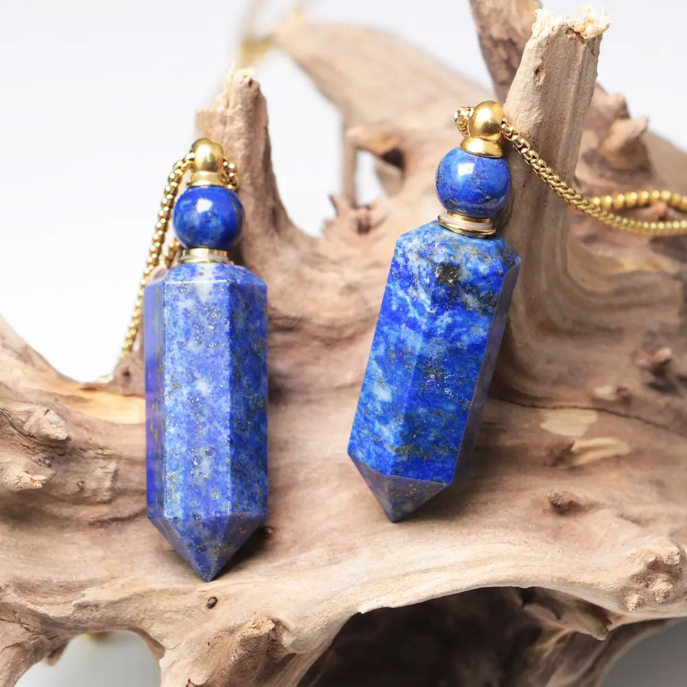 Collar de lapislázuli de piedras preciosas naturales de LS-A1019, collar de botella de perfume azul, joyería para mujer con cadena de oro, superventas