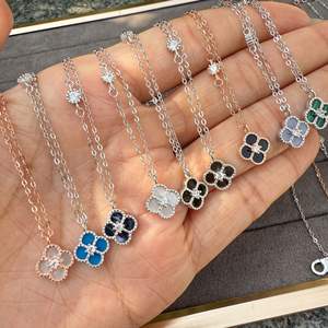 Grosir 925 Sterling liontin perak empat daun semanggi kalung stok baru produk untuk pernikahan Platinum emas mawar berlian utama - Product Image 1